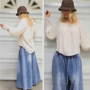 Free People Cream Lace Detail Blouse